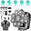 6 In 1 9D Electric Head Shaver for Men Cordless Rechargeable Wet Dry Razor with LED Display Travel Lock Stall Protection Cleaning Reminder