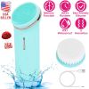 2 In 1 Electric Facial Cleansing Brush Exfoliator IPX7 Waterproof Rechargeable Face Scrubber Massage Brush Skin Spa Care with 5 Intensity 2 Removable