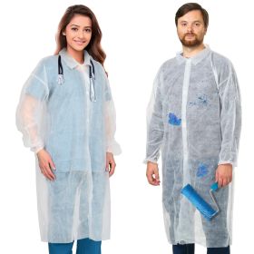 Disposable Lab Coats for Adults XX-Large, Pack of 10 White Disposable Lab Coat, Splash-Proof Plastic Lab Coats, Medical PPE Coat with Elastic Cuf