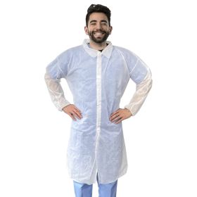 Disposable Lab Coat 2XL. 35 GSM PP White Disposable Lab Coats for Adults. 100 Pack Knee-length Lab Coat with Long Sleeves, Elastic Wrists