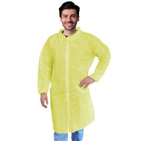 Yellow Disposable Lab Coat Women and Men XX-Large, 44" Pack of 50 Poly Disposable Lab Coats for Adults with Hook & Loop Fastener, Collar