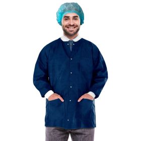 Disposable Lab Jacket, 33 Inches Long. Pack of 100 True Blue Disposable Hip-Length Workwear XX-Large. SMS 50 gsm Disposable Shirts with Snaps Fro