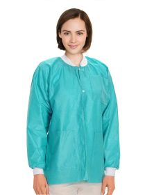 Teal Disposable Lab Jackets with Pockets, 2X-Large. Pack of 100 Disposable Jackets Dental 45 GSM SMS with Snaps, Knit Cuffs & Collar