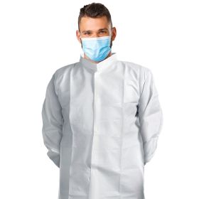 White Disposable Lab Coat Medium Size, 39" Long, Pack of 60 Unisex Disposable Lab Coats for Adults with Stand-Collar, Elastic Wrists