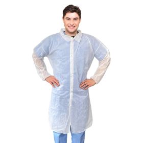 White Disposable Lab Coat Women and Men, Pack of 10 X-Large Disposable Lab Coats for Adults, 40 gsm SMS Lab Coat Disposable with Elastic Wrists