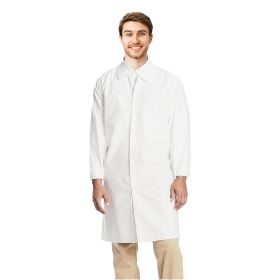 Disposable SF Lab Coats. Pack of 30 White Medium Polypropylene 40 gsm Work Gowns with Waterproof Microporous Film, Hook & Loop Fasteners