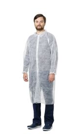 Disposable Lab Coat Medium. Pack of 30 White Adult Lab Coat Disposable Collar Gowns. Polypropylene Surgical Gowns with Long Sleeves and Elastic W