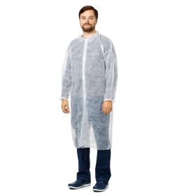 Pack of 30 White Lab Coats. Unisex Disposable Polypropylene Coat. Large Size. Hook and Loop Fastener, Collar, Elastic Wrists
