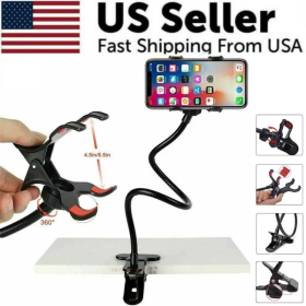 Universal Lazy Mobile Phone Gooseneck Stand Holder Flexible Bed Desk Table Clip (Color: Black)