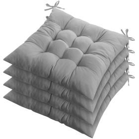4Pcs Chair Cushion Pads Pillow 17.72x17.72x2.37in Soft Tie On Square Sitting Mats For Home Office Car Sitting Travel (Option: Pro_Grey)