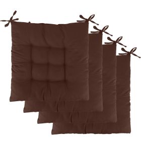 4Pcs Chair Cushion Pads Pillow 15.75x15.75x2.37in Soft Tie On Square Sitting Mats For Home Office Car Sitting Travel (Option: Brown)