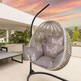 Egg Chair Cushion Hanging Basket Seat Cushion Thicken Soft Egg Swing Chair Pad Hanging Egg Chair Cushion with Headrest (Option: Coffee_BeigeLeaf)